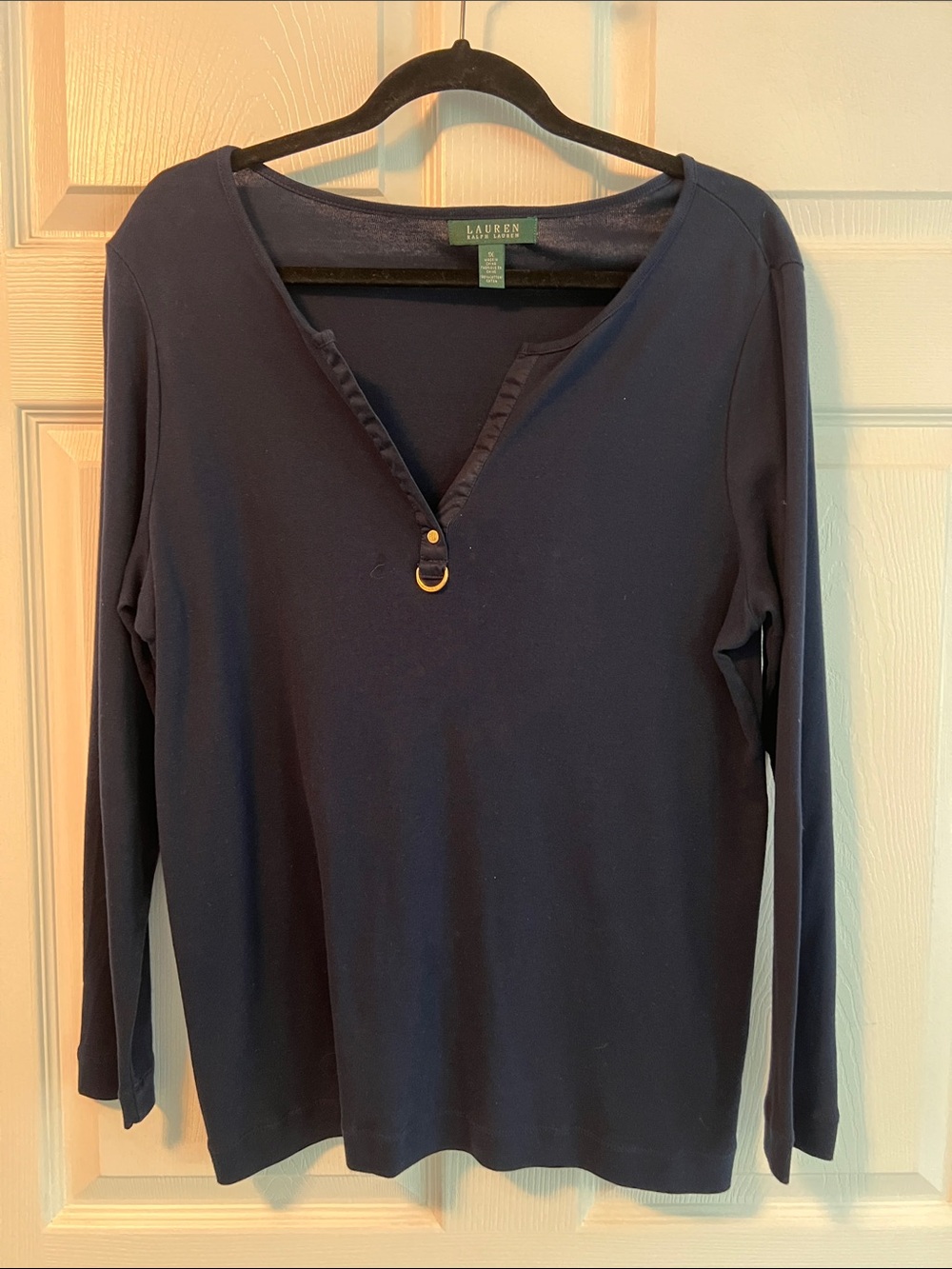 Sexy Women's Navy Equestrian Lauren Ralph Lauren 100% cotton long sleeve top